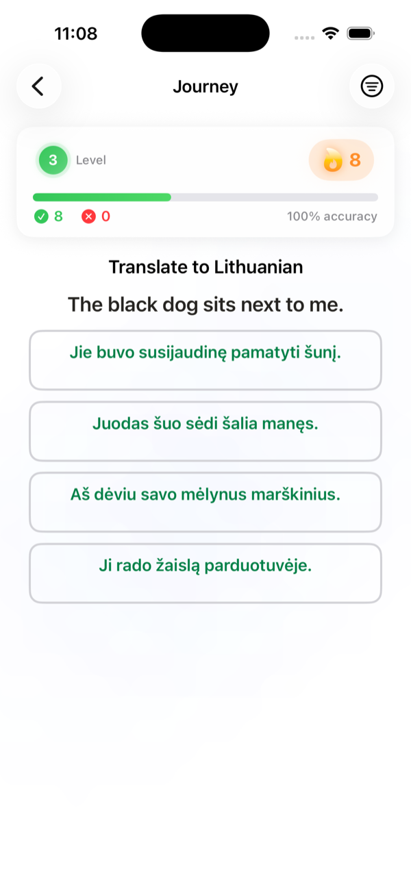 Multiple choice translation activity